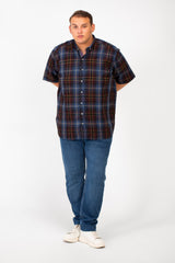 Men's Big Size Checked Full Front Buttons Shirt With Short Sleeves