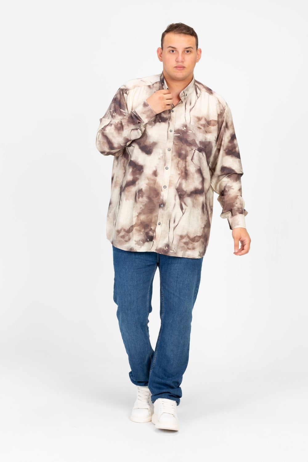 Men's Big Size Jakar Printed Long Sleeve Shirt