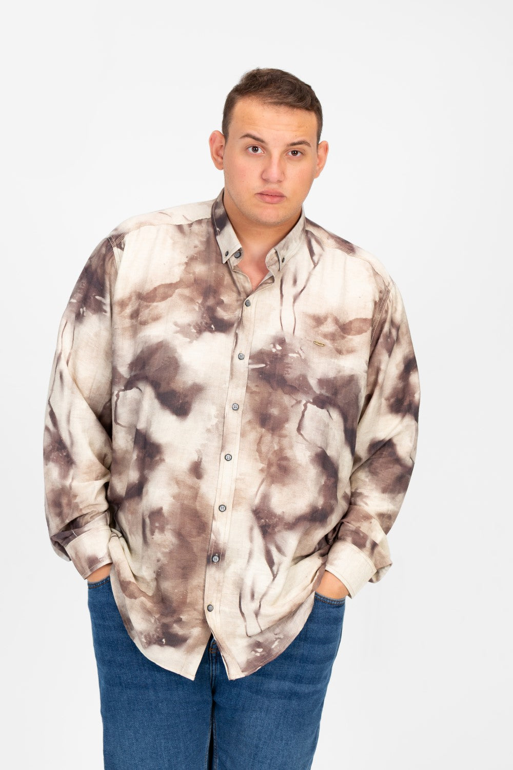 Men's Big Size Jakar Printed Long Sleeve Shirt