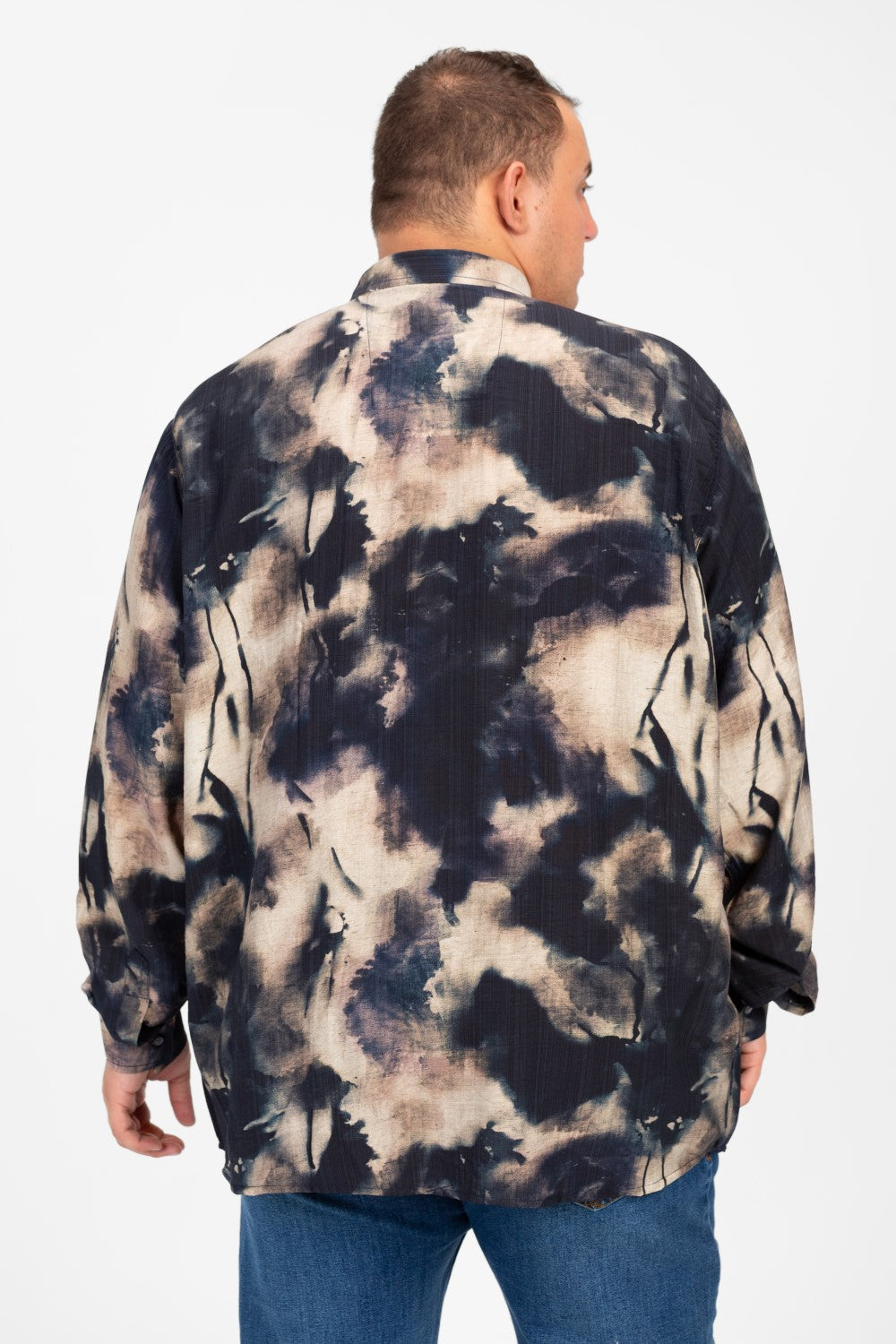 Men's Big Size Jakar Printed Long Sleeve Shirt