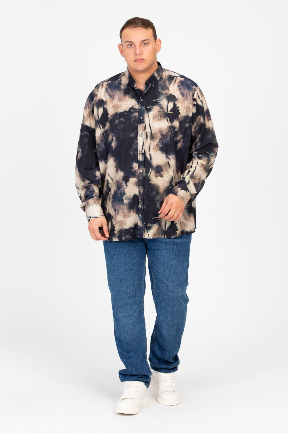 Men's Big Size Jakar Printed Long Sleeve Shirt