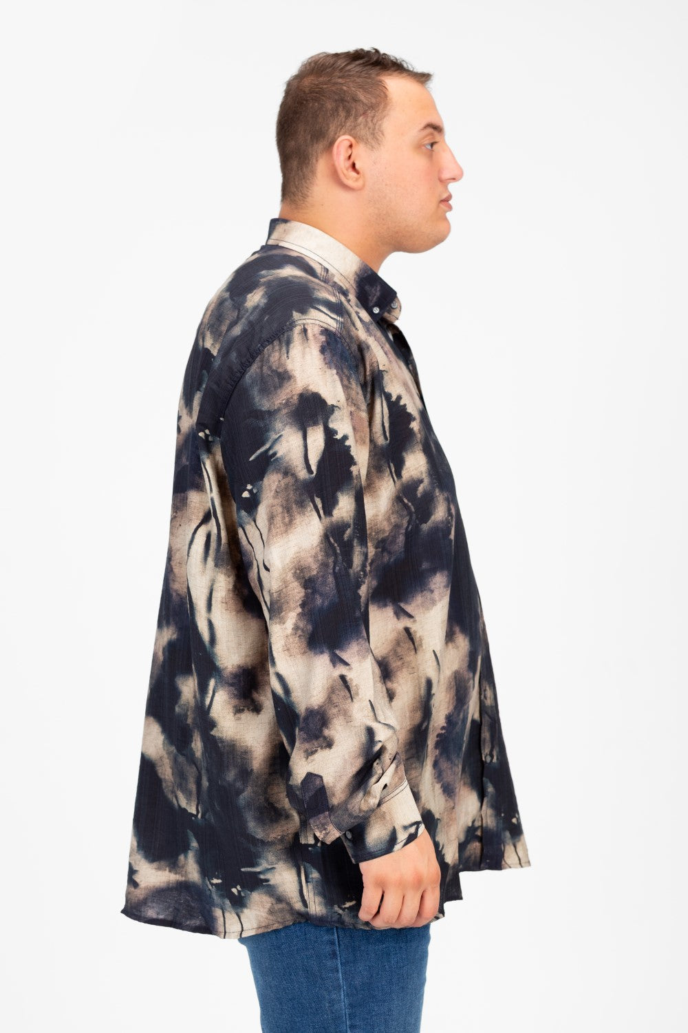 Men's Big Size Jakar Printed Long Sleeve Shirt