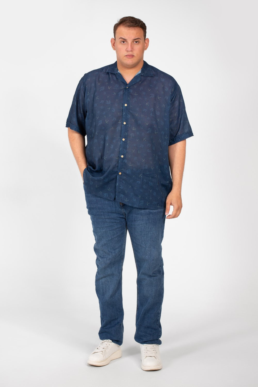 Men's Big Size Transparent Jakar All Over Print Short Sleeve Shirt