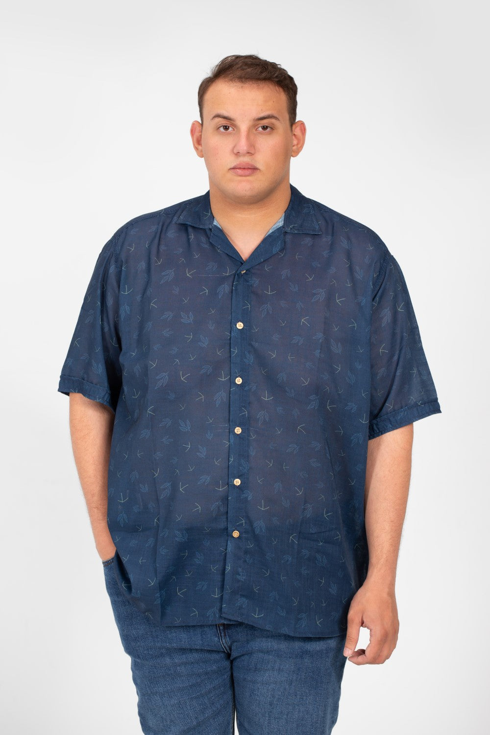 Men's Big Size Transparent Jakar All Over Print Short Sleeve Shirt