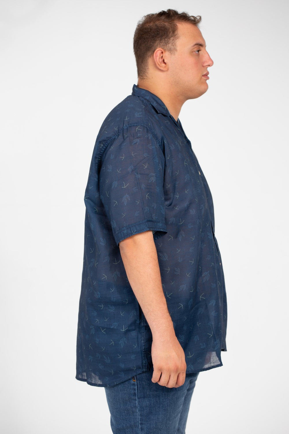 Men's Big Size Transparent Jakar All Over Print Short Sleeve Shirt