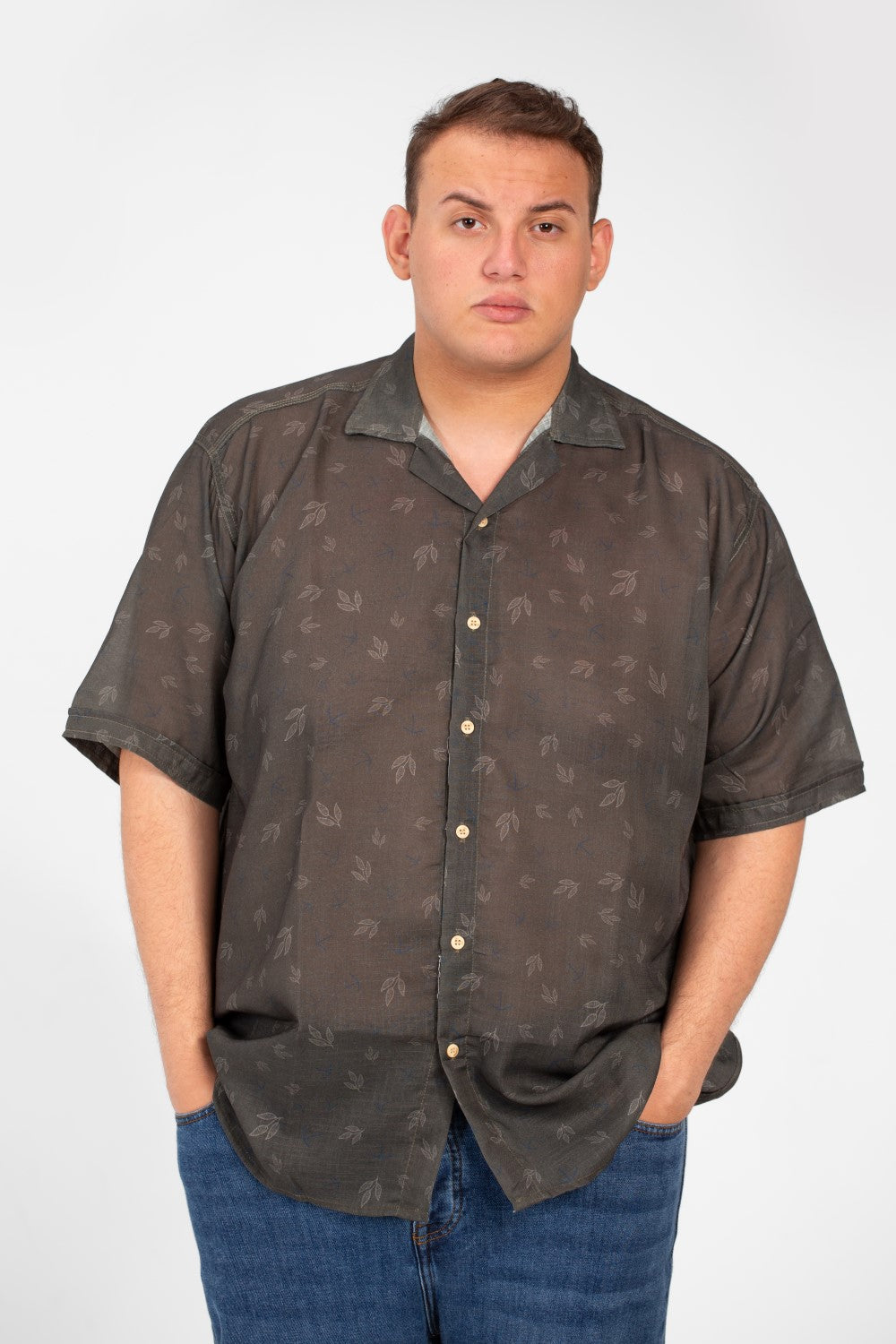 Men's Big Size Transparent Jakar All Over Print Short Sleeve Shirt