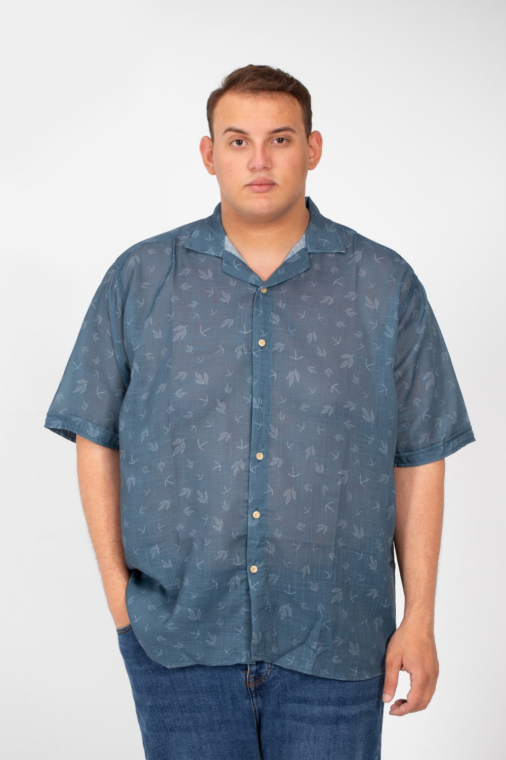 Men's Big Size Transparent Jakar All Over Print Short Sleeve Shirt