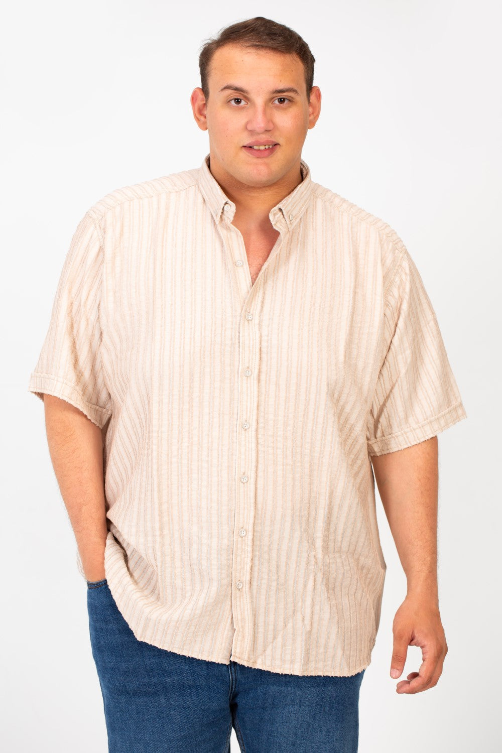 Men's Big Size Half Sleeve Striped Breathable Shirt