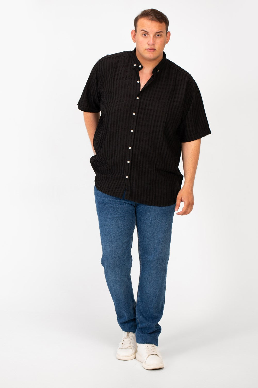 Men's Big Size Half Sleeve Striped Breathable Shirt