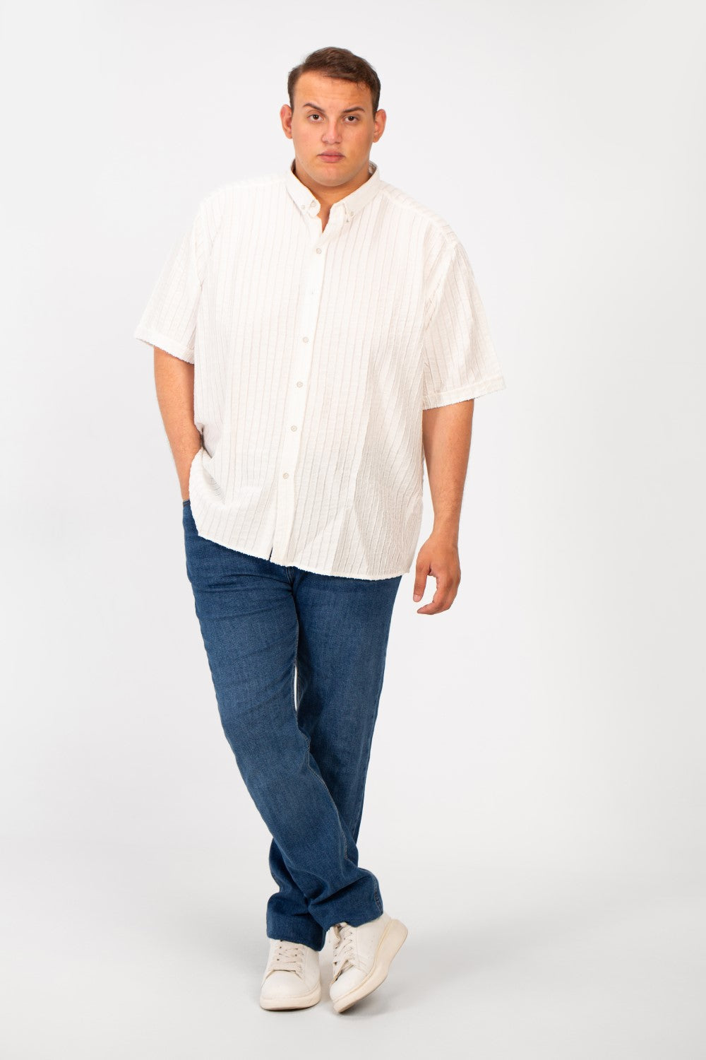 Men's Big Size Half Sleeve Striped Breathable Shirt