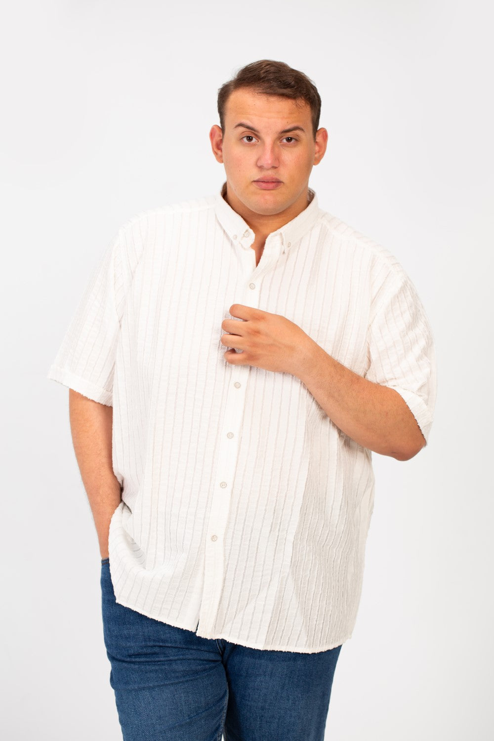 Men's Big Size Half Sleeve Striped Breathable Shirt