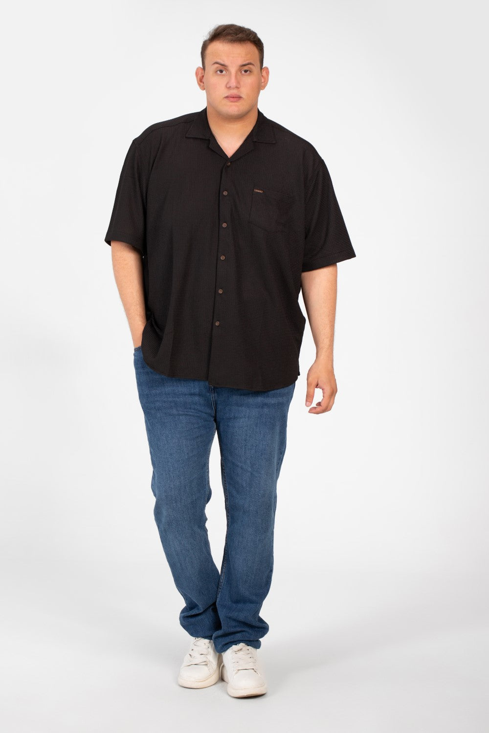 Men's Big Size Basic Short Sleeves Shirt With Collar And Front Pocket