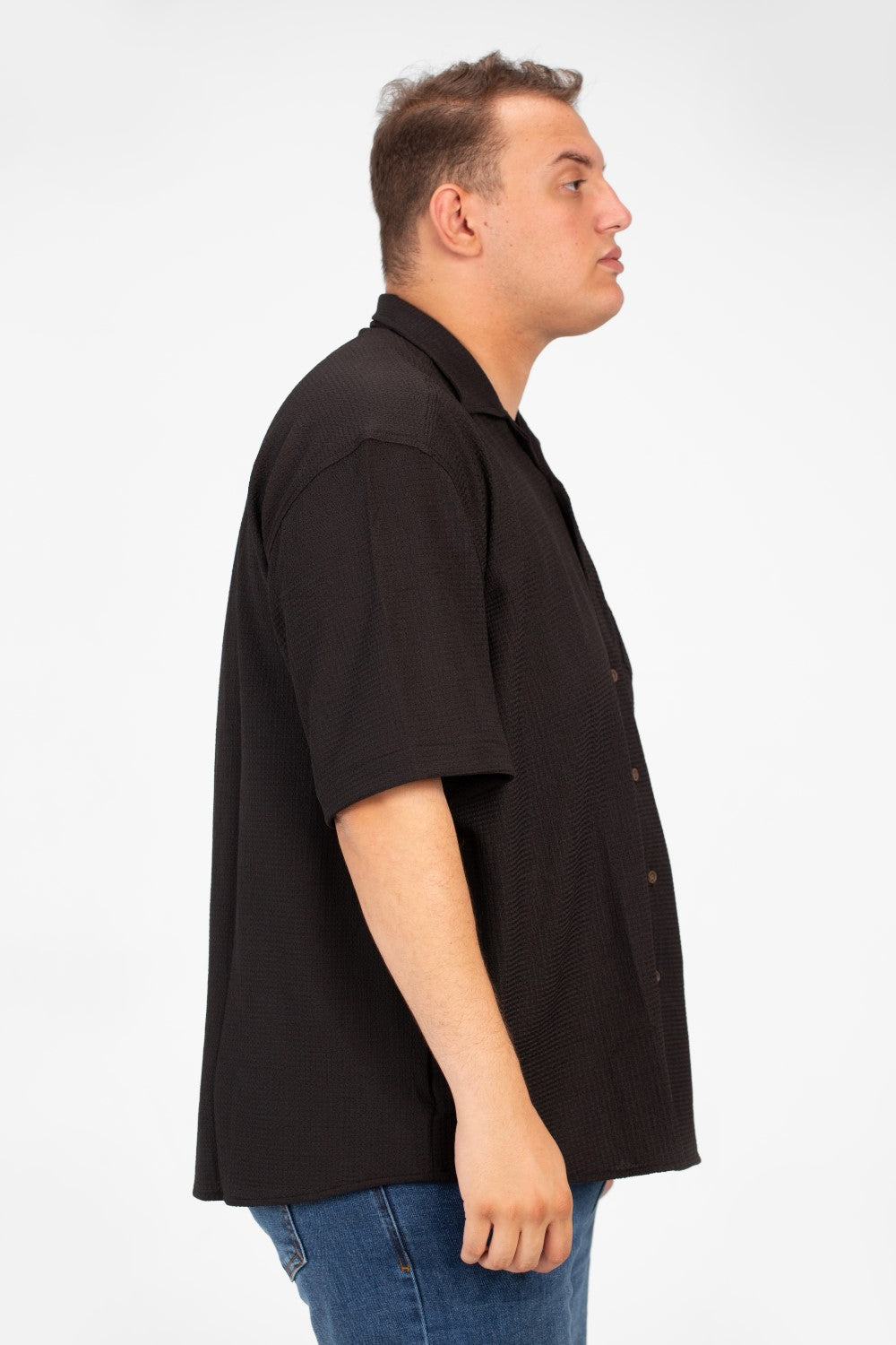 Men's Big Size Basic Short Sleeves Shirt With Collar And Front Pocket