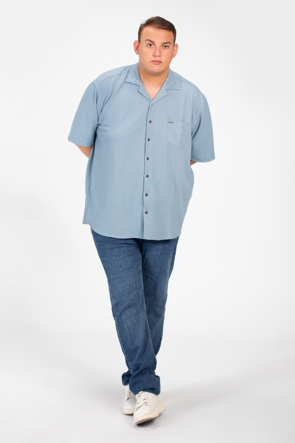 Men's Big Size Basic Short Sleeves Shirt With Collar And Front Pocket