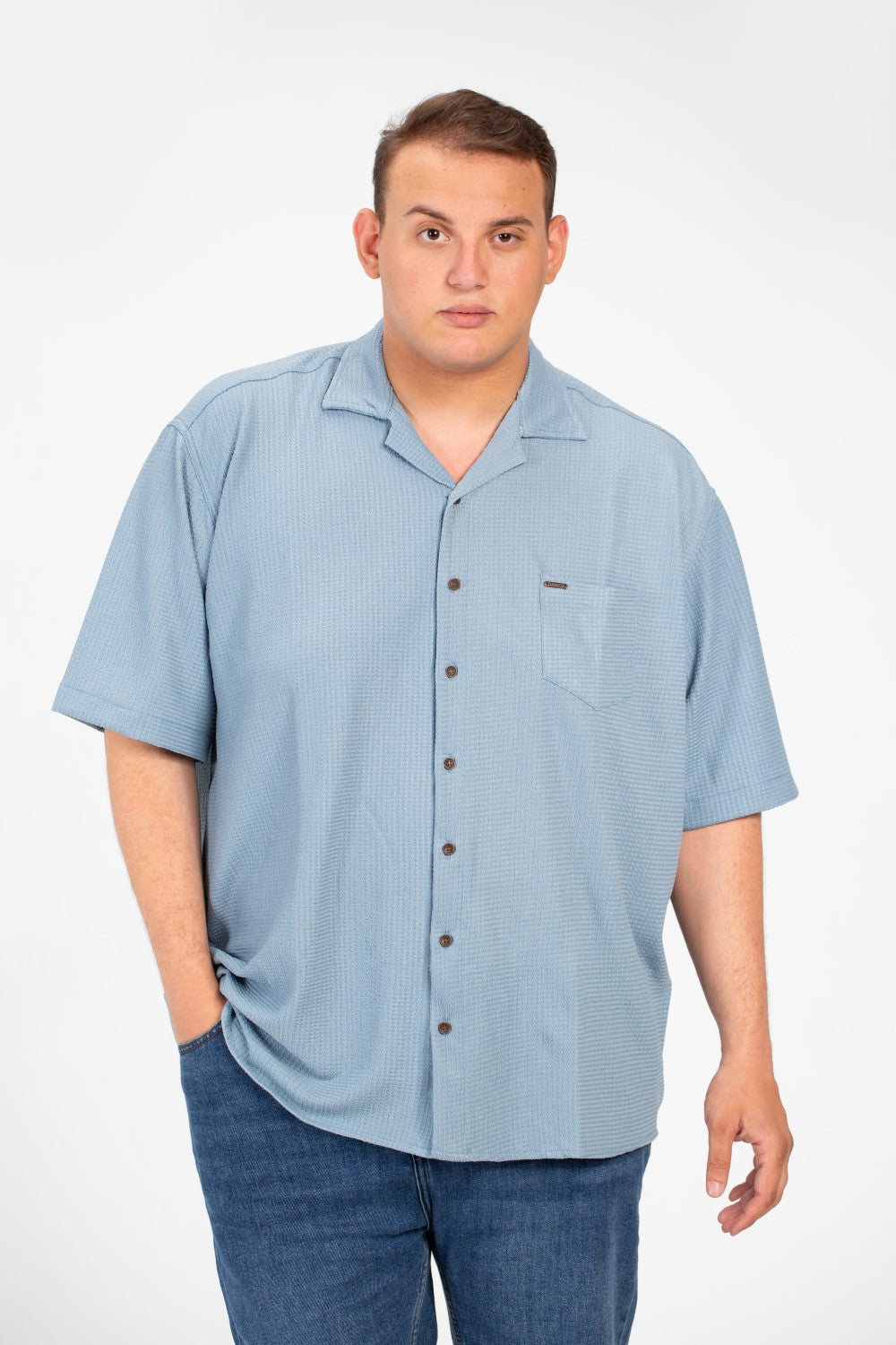Men's Big Size Basic Short Sleeves Shirt With Collar And Front Pocket