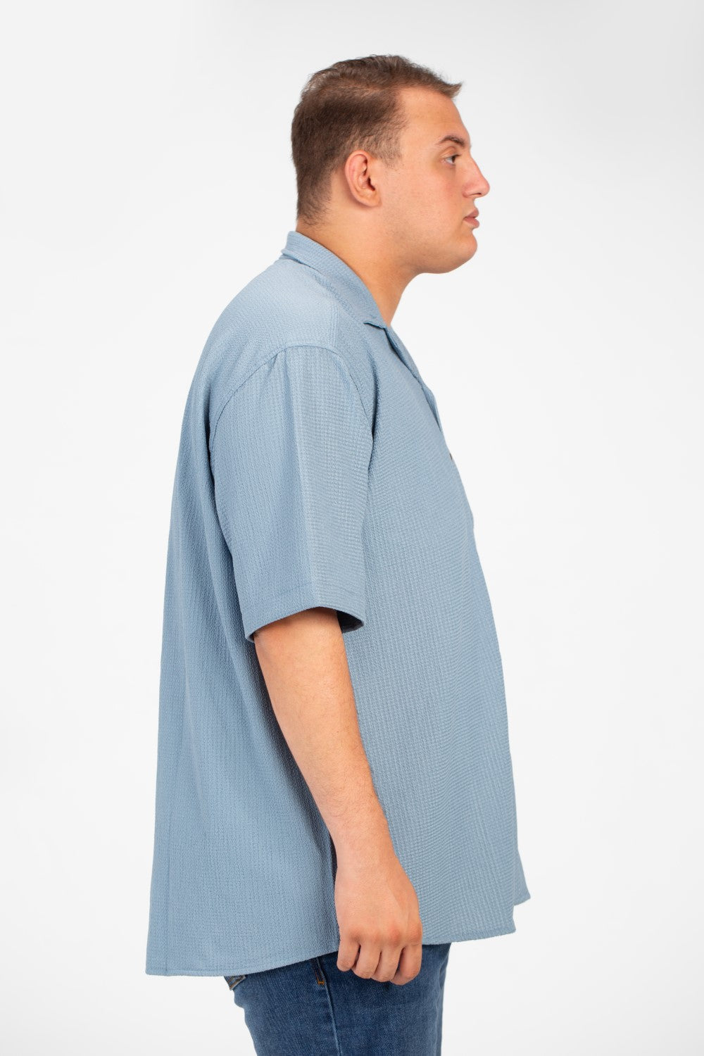 Men's Big Size Basic Short Sleeves Shirt With Collar And Front Pocket