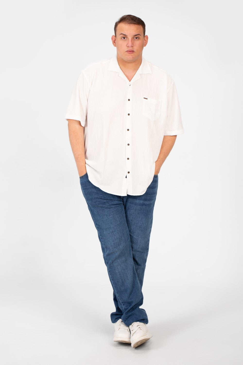 Men's Big Size Basic Short Sleeves Shirt With Collar And Front Pocket