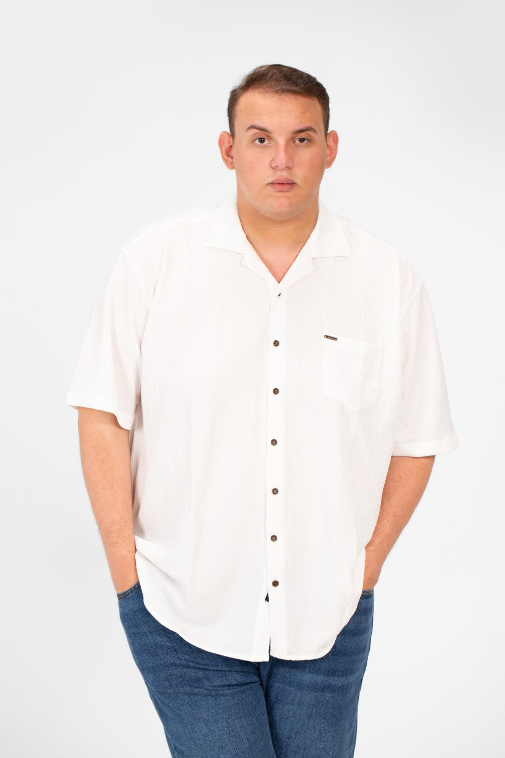 Men's Big Size Basic Short Sleeves Shirt With Collar And Front Pocket