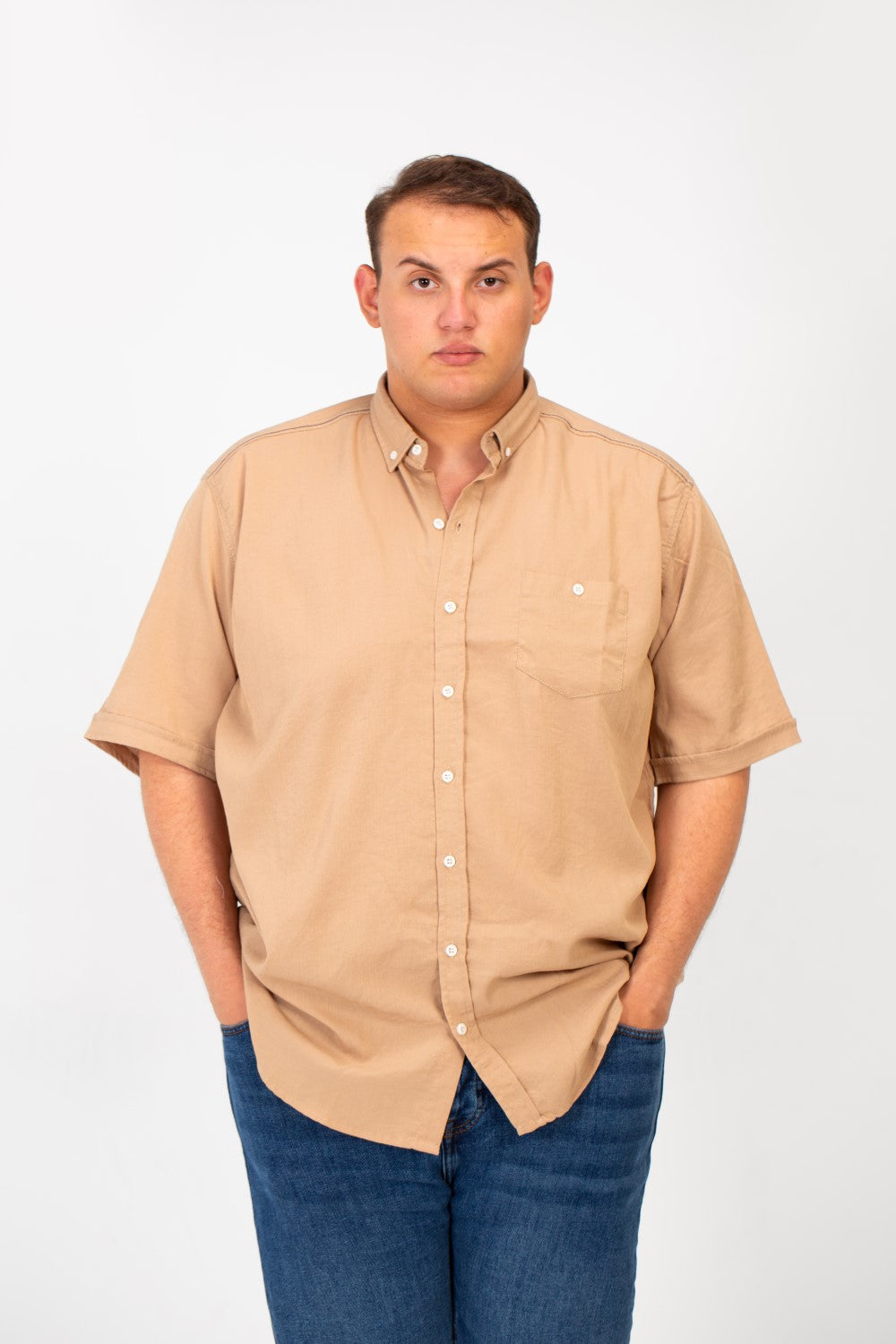 Men's Big Size Basic Short Sleeve Shirt With Front Pocket