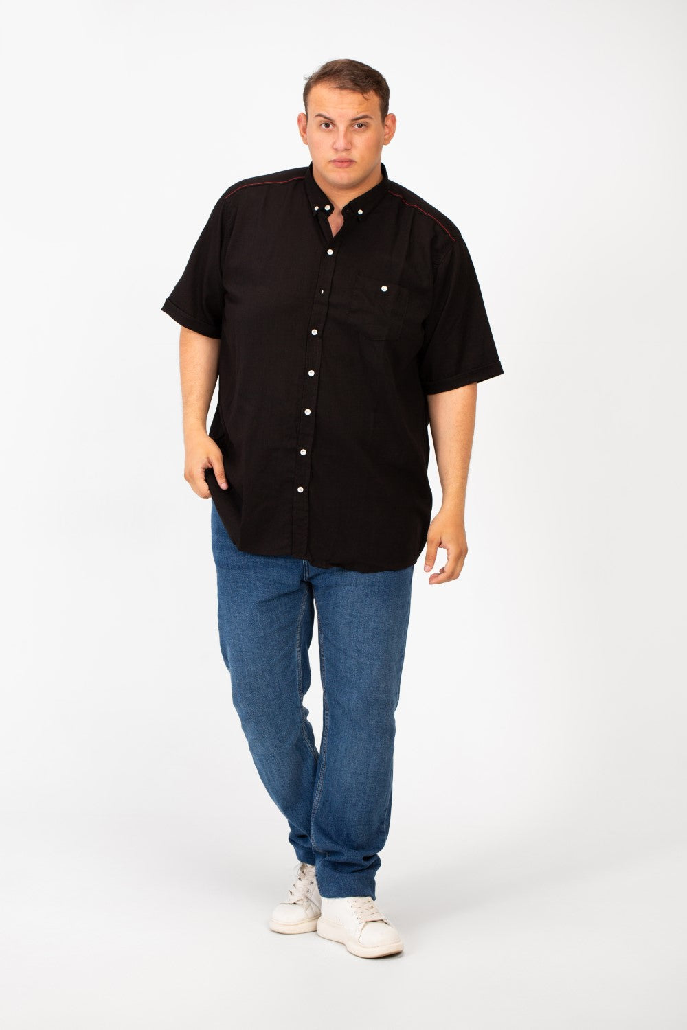 Men's Big Size Basic Short Sleeve Shirt With Front Pocket