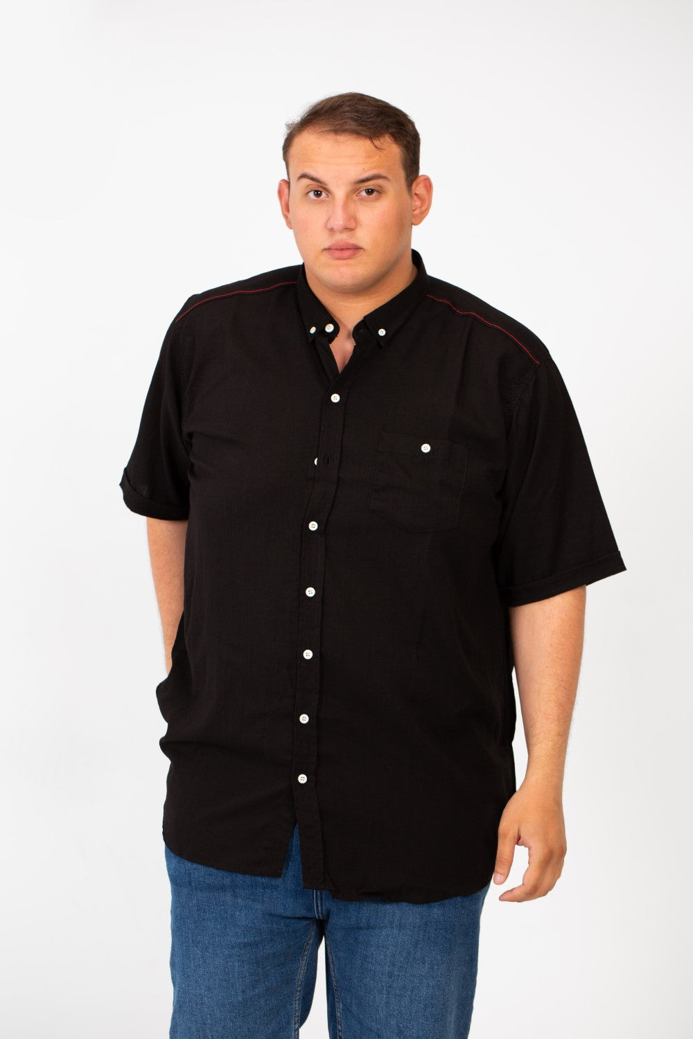 Men's Big Size Basic Short Sleeve Shirt With Front Pocket