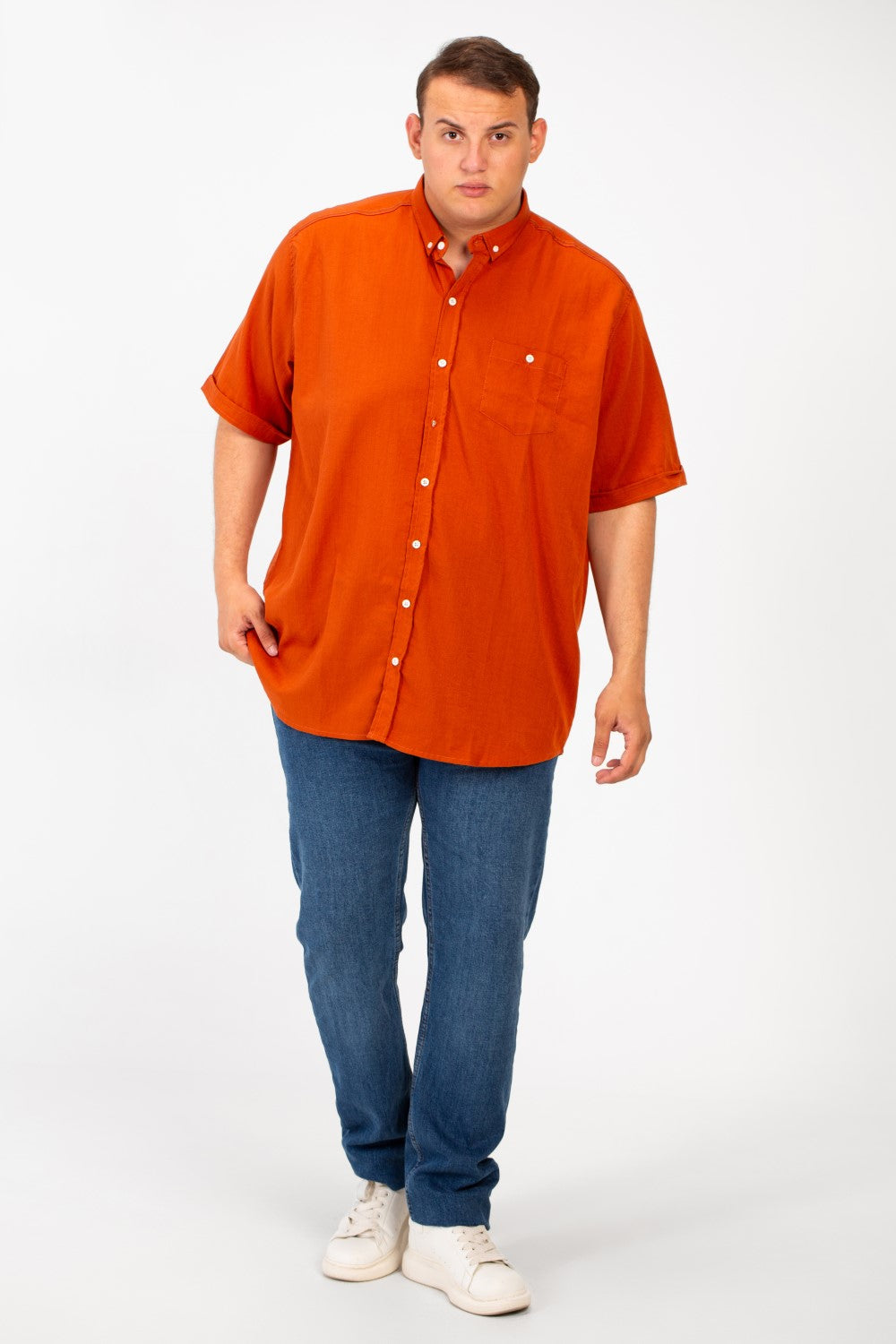 Men's Big Size Basic Short Sleeve Shirt With Front Pocket