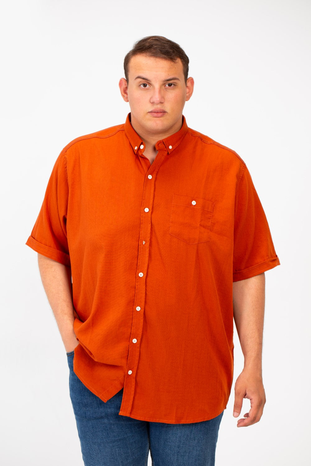 Men's Big Size Basic Short Sleeve Shirt With Front Pocket