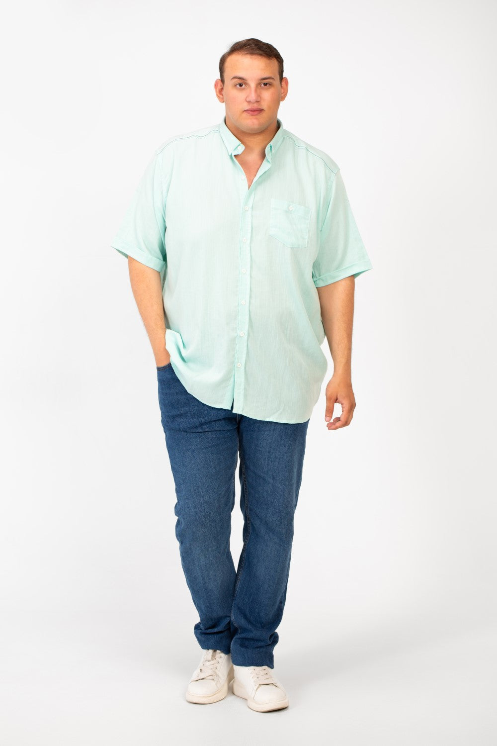 Men's Big Size Basic Short Sleeve Shirt With Front Pocket