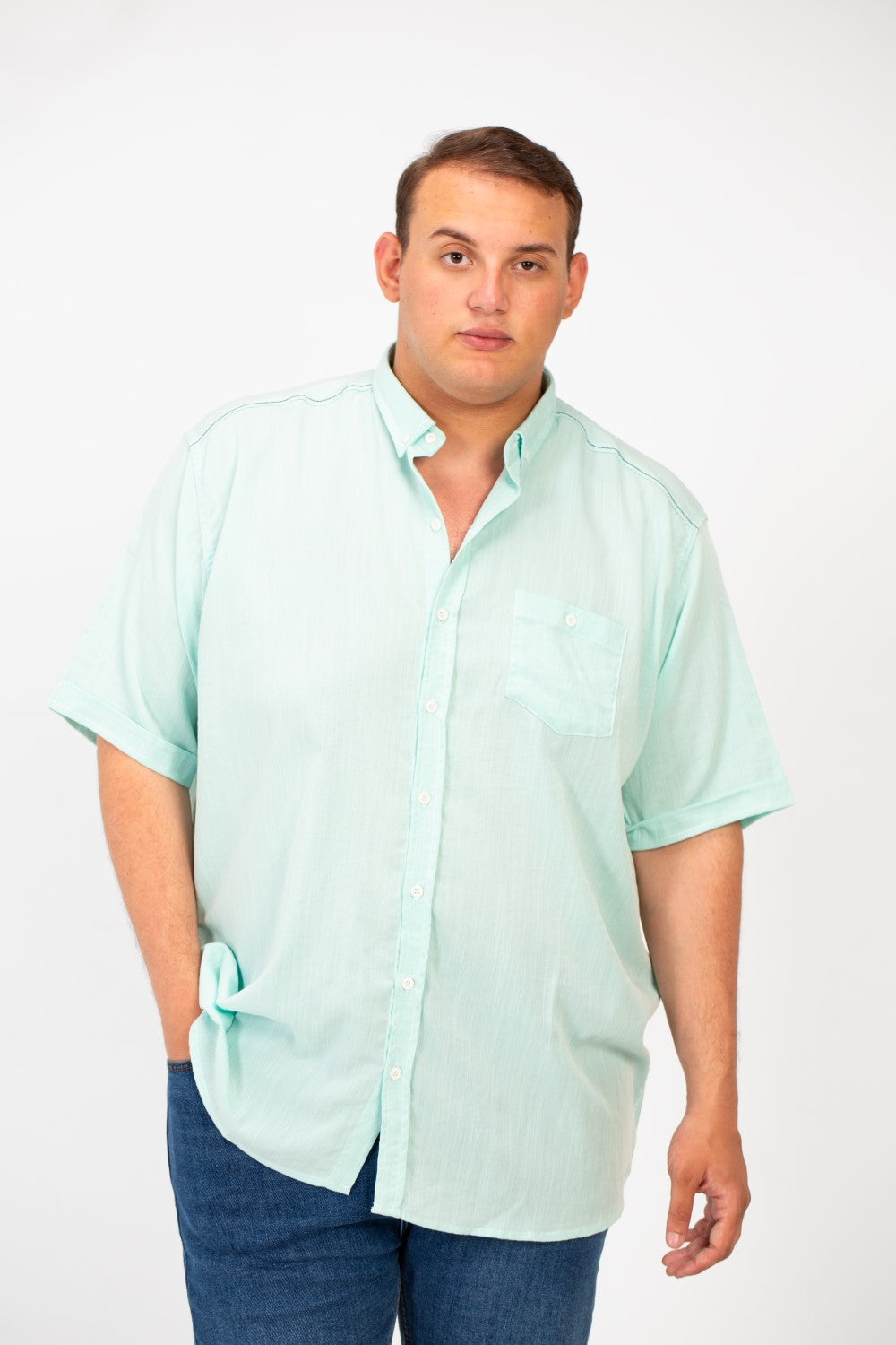 Men's Big Size Basic Short Sleeve Shirt With Front Pocket