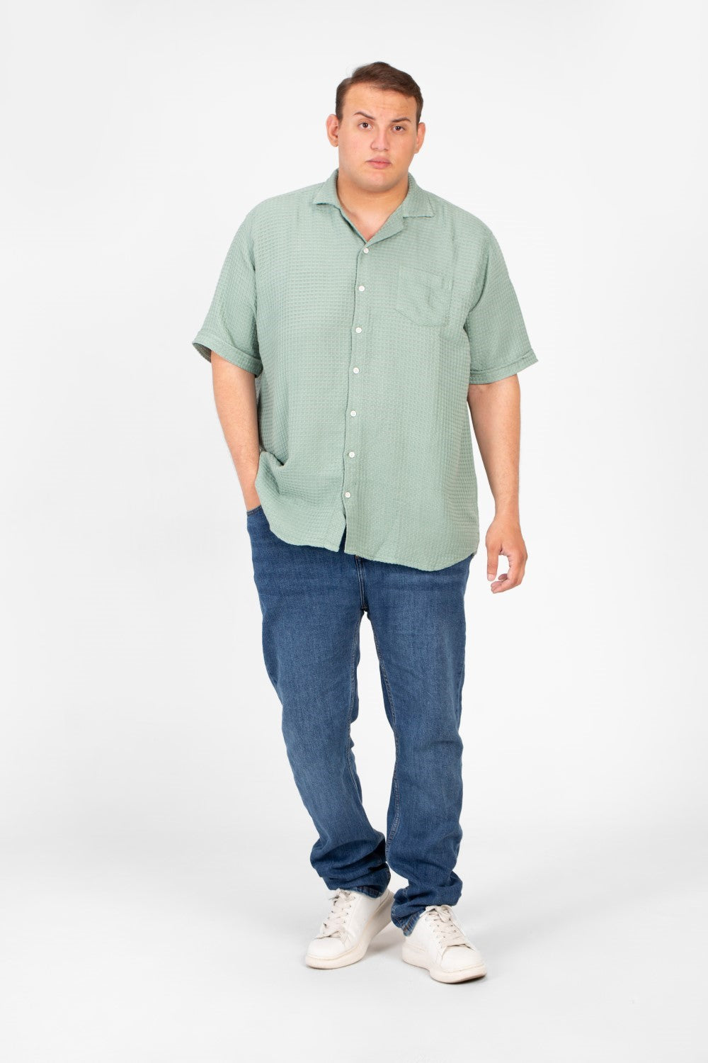 Men's Big Size Basic Plain Shirt With Comfortable Summer Fabric And Short Sleeves