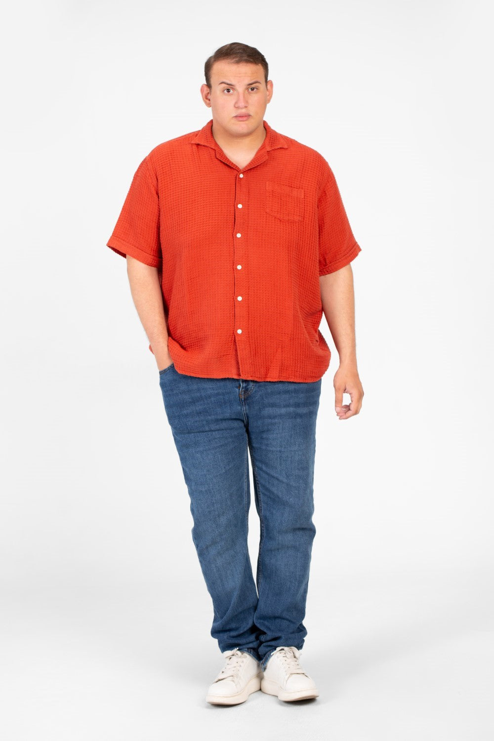 Men's Big Size Basic Plain Shirt With Comfortable Summer Fabric And Short Sleeves
