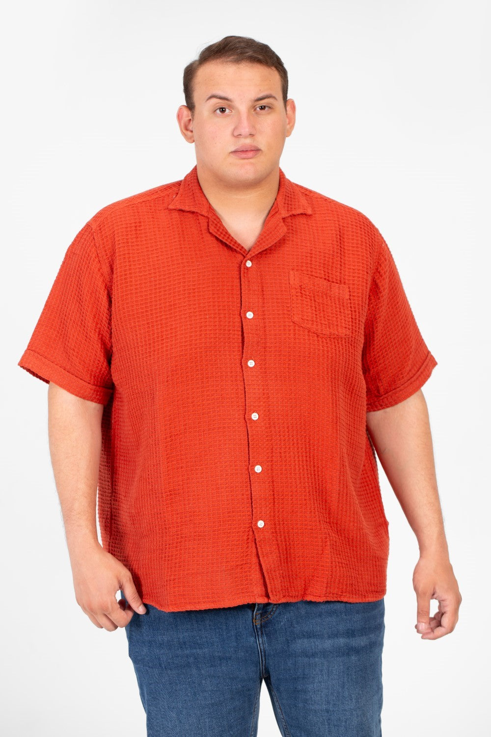 Men's Big Size Basic Plain Shirt With Comfortable Summer Fabric And Short Sleeves