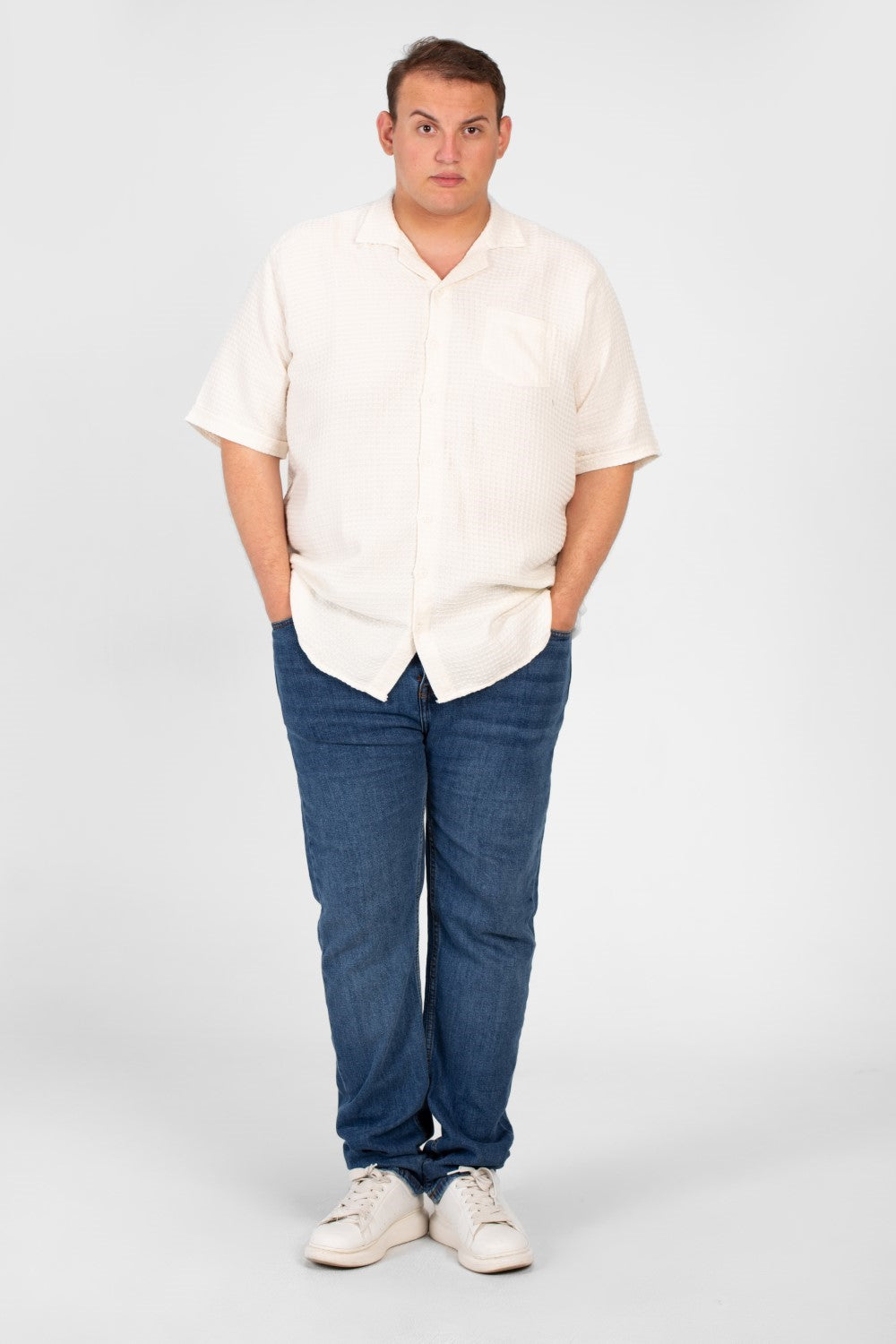 Men's Big Size Basic Plain Shirt With Comfortable Summer Fabric And Short Sleeves