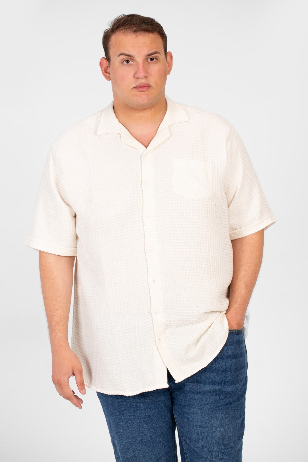 Men's Big Size Basic Plain Shirt With Comfortable Summer Fabric And Short Sleeves