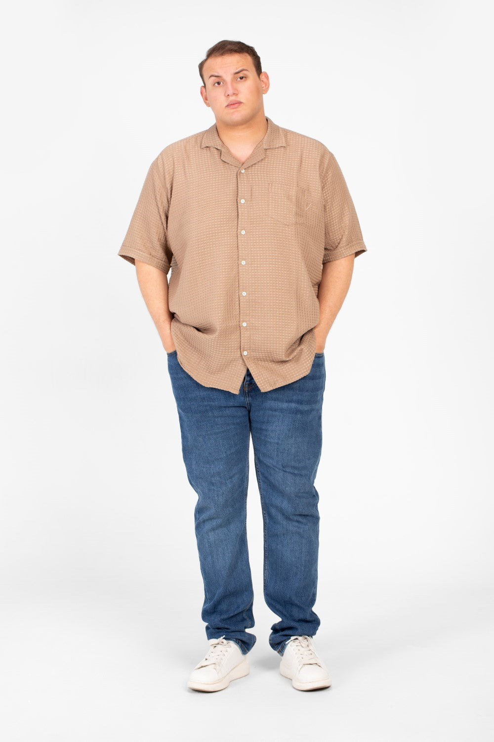 Men's Big Size Basic Plain Shirt With Comfortable Summer Fabric And Short Sleeves