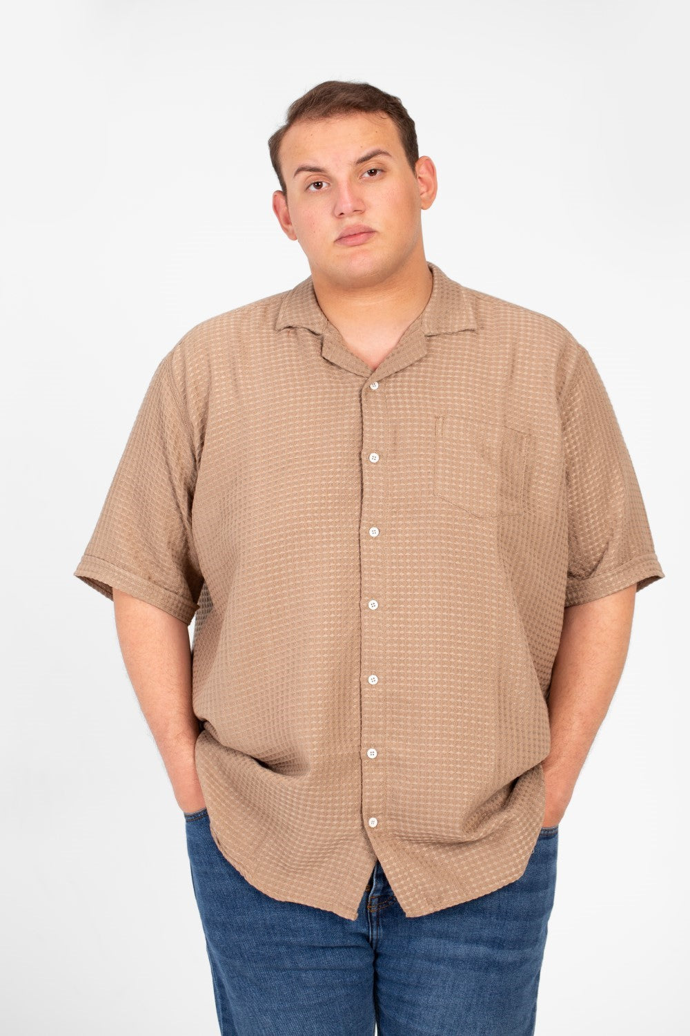 Men's Big Size Basic Plain Shirt With Comfortable Summer Fabric And Short Sleeves