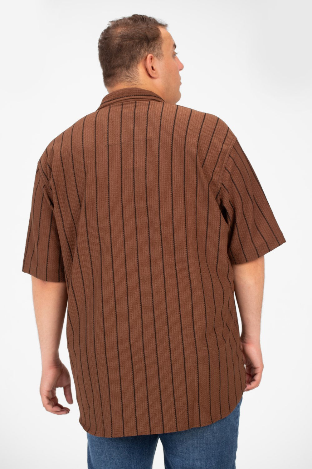 Men's Big Size Striped Half Sleeve Full Button Front High Quality Shirt