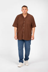 Men's Big Size Striped Half Sleeve Full Button Front High Quality Shirt