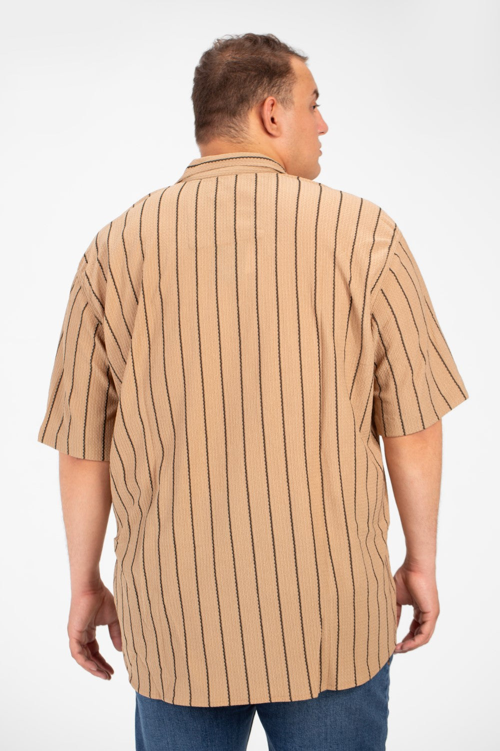 Men's Big Size Striped Half Sleeve Full Button Front High Quality Shirt