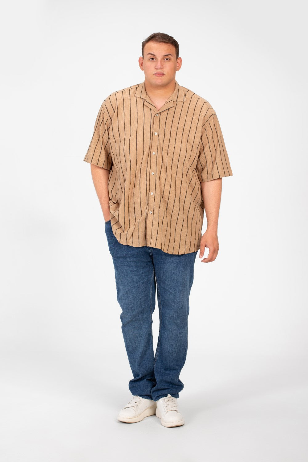 Men's Big Size Striped Half Sleeve Full Button Front High Quality Shirt