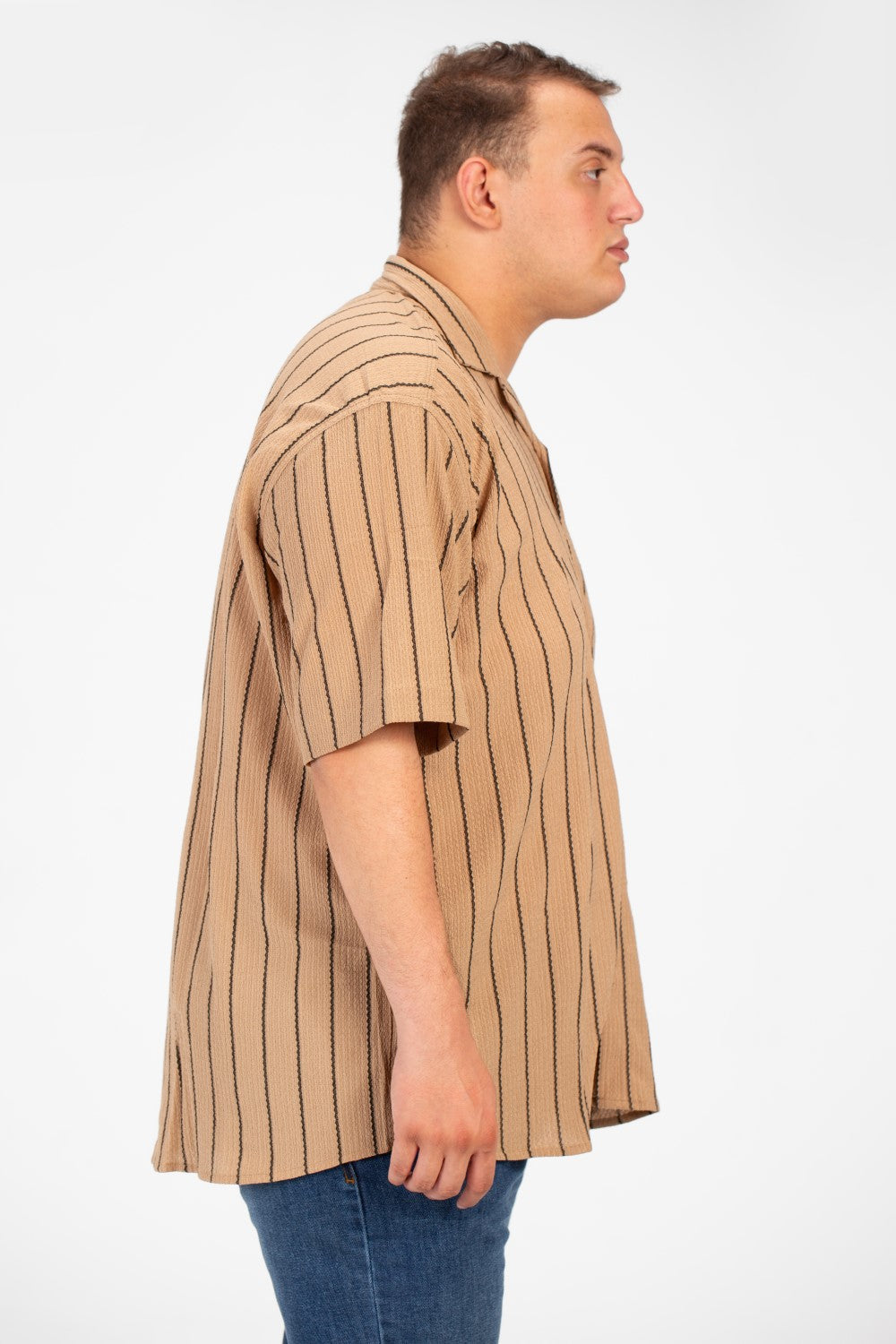 Men's Big Size Striped Half Sleeve Full Button Front High Quality Shirt