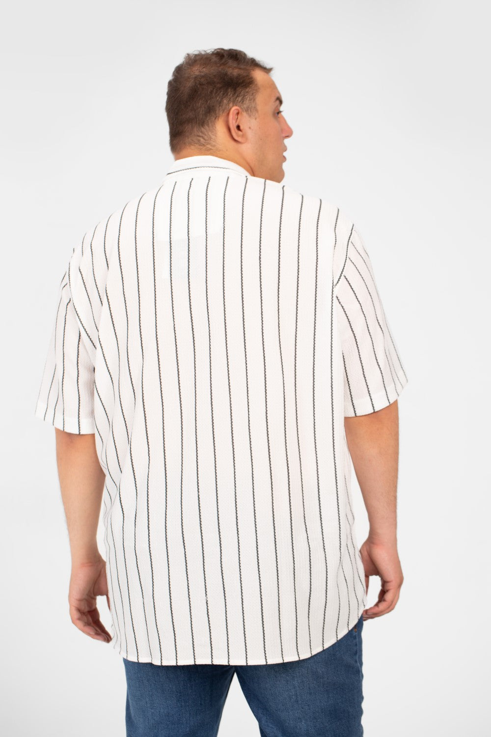 Men's Big Size Striped Half Sleeve Full Button Front High Quality Shirt