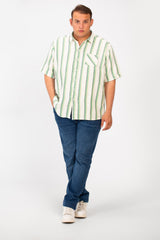 Men's Big Size Striped half sleeves Shirt With Modern Fabric And A Front Pocket