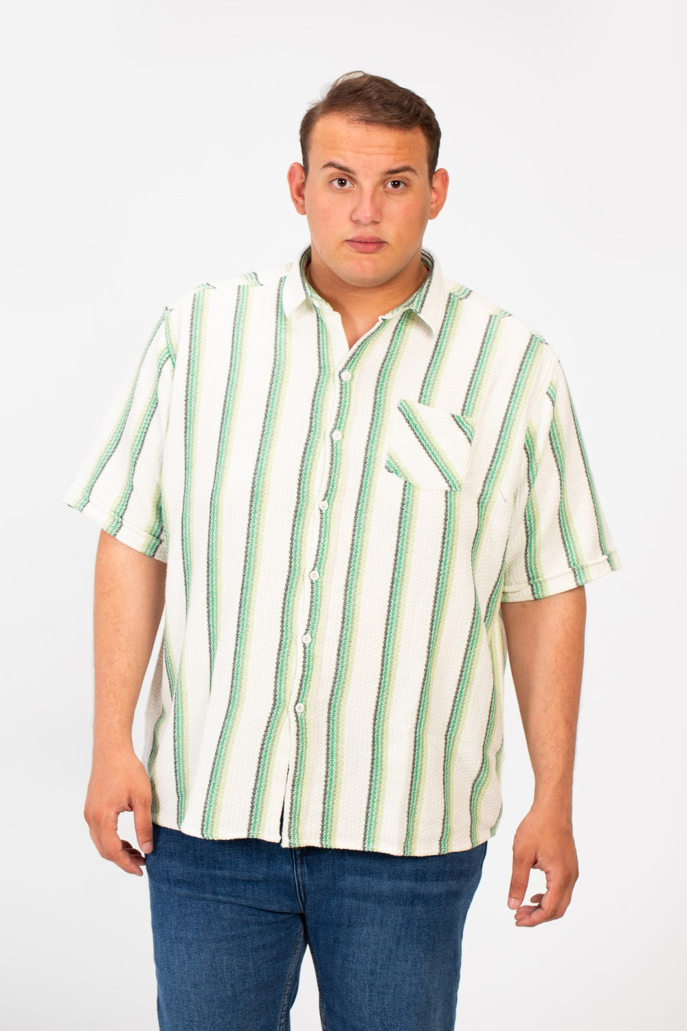 Men's Big Size Striped half sleeves Shirt With Modern Fabric And A Front Pocket