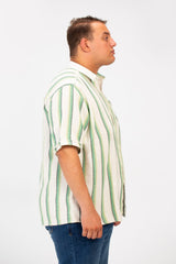 Men's Big Size Striped half sleeves Shirt With Modern Fabric And A Front Pocket