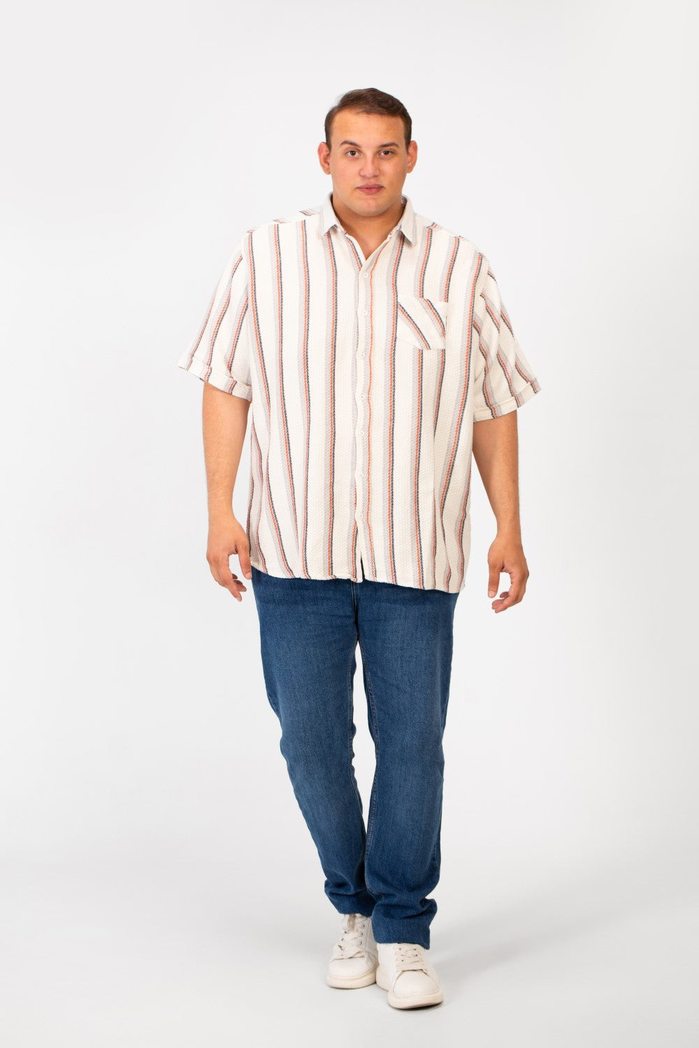 Men's Big Size Striped half sleeves Shirt With Modern Fabric And A Front Pocket