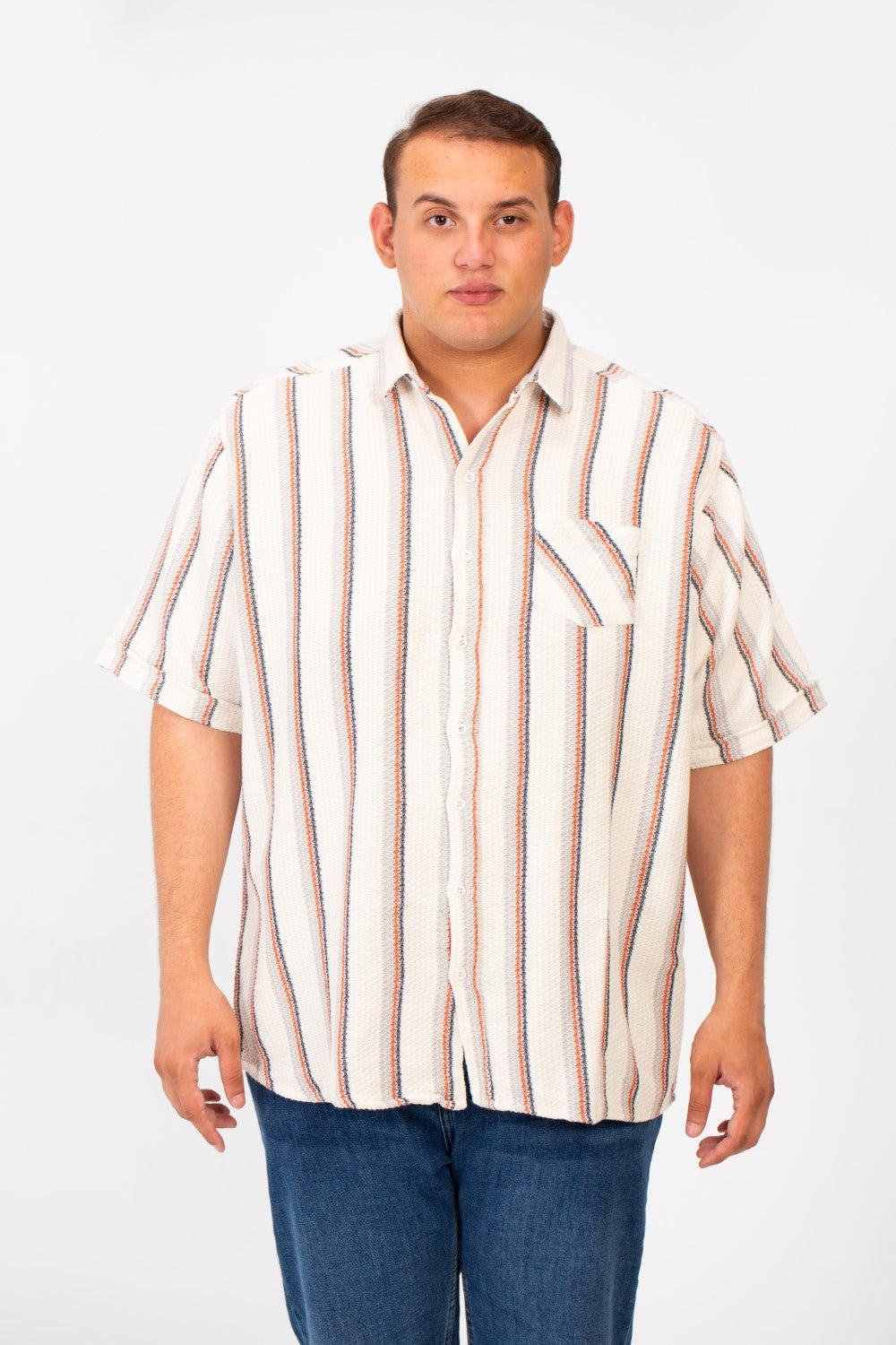 Men's Big Size Striped half sleeves Shirt With Modern Fabric And A Front Pocket