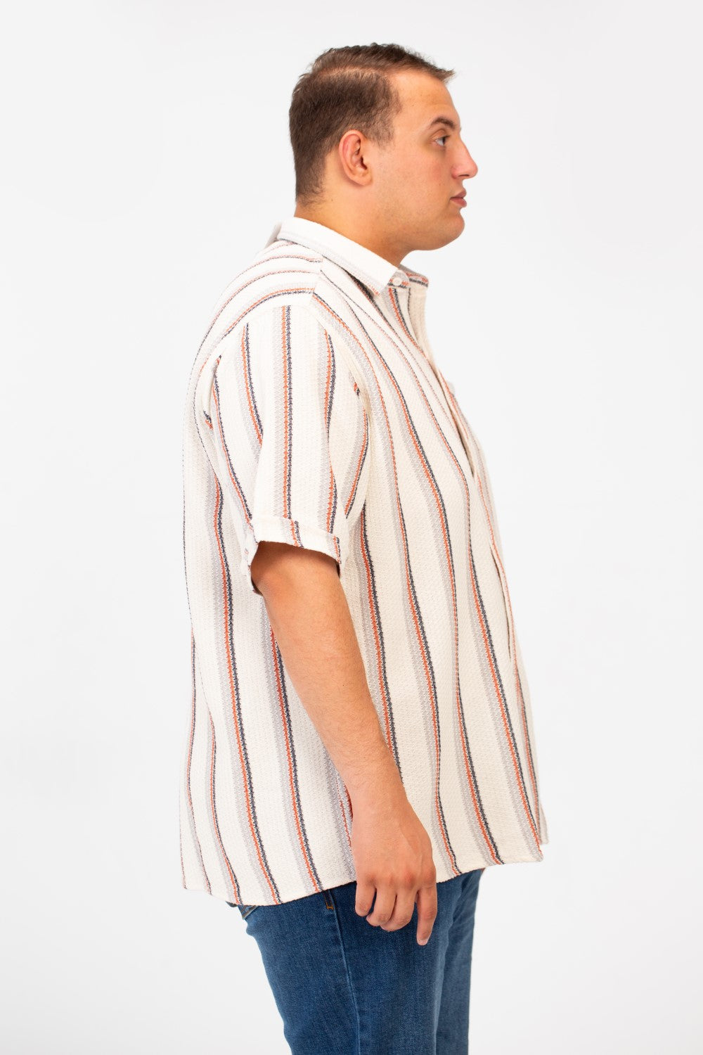 Men's Big Size Striped half sleeves Shirt With Modern Fabric And A Front Pocket