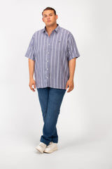 Men's Tomato Big Size Half Sleeve Striped Button Front Shirt