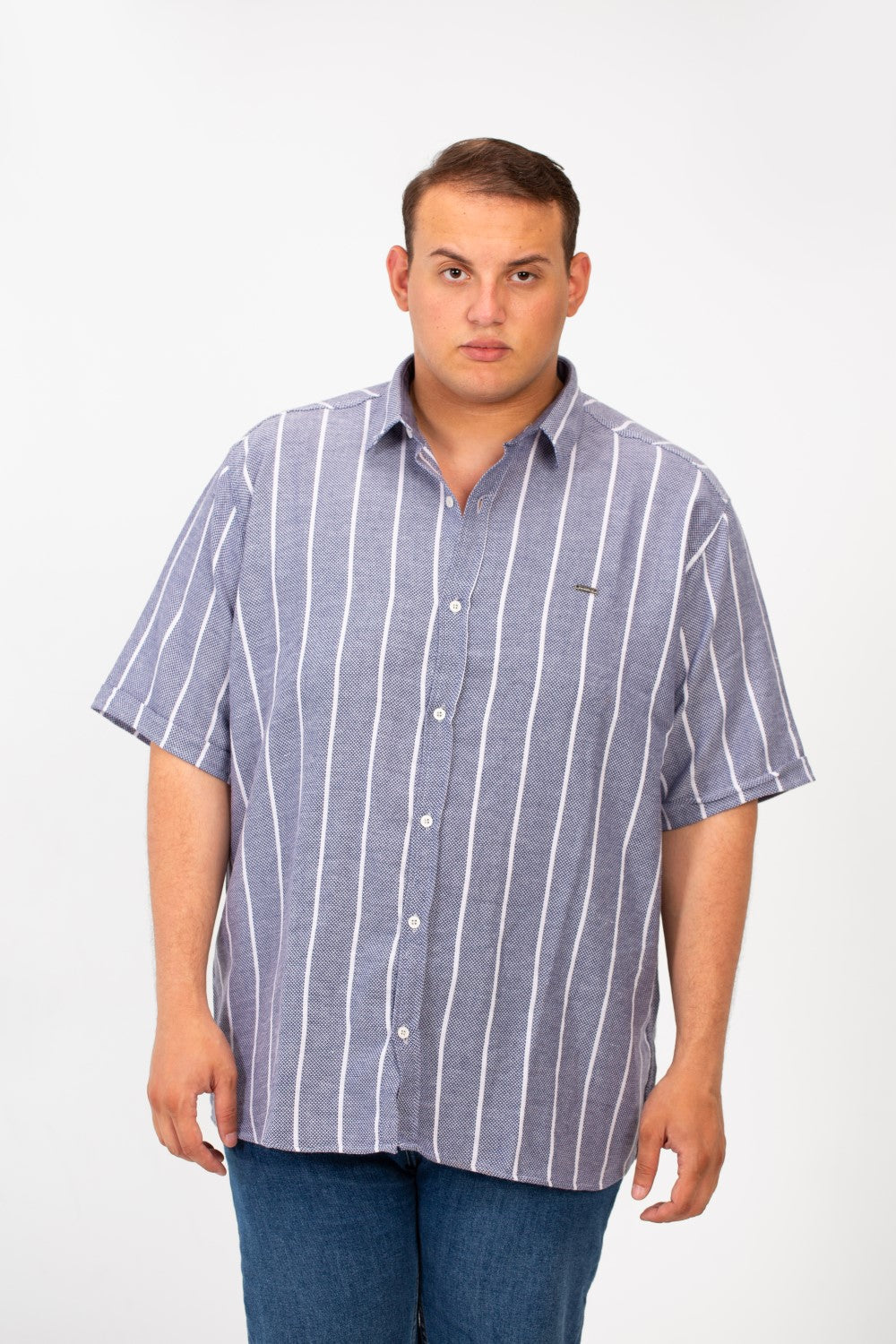Men's Tomato Big Size Half Sleeve Striped Button Front Shirt